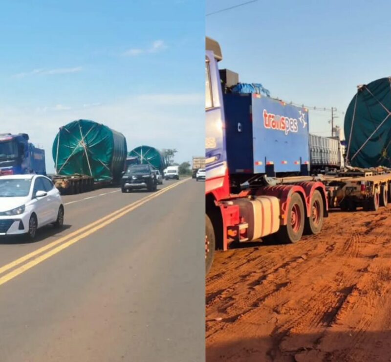 Comboio de cargas gigantes de 162 toneladas cruzam rodovias de MS rumo à megafábrica